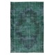 Turkish Green Rug for Modern Home & Office Decor, Handmade Vintage Wool Rug Re-Dyed in Green