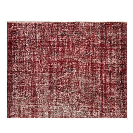 Handmade Turkish Vintage Distressed Rug Over-Dyed in Burgundy Red, Wool and Cotton Carpet Handmade Turkish Vintage Distressed Rug Over-Dyed in Burgundy Red, Wool and Cotton Carpet