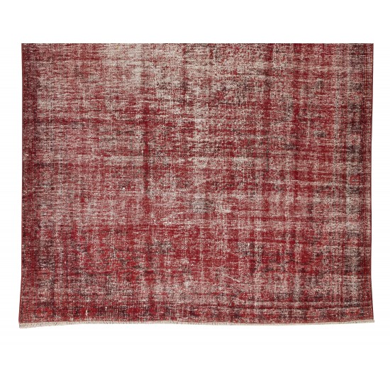Handmade Turkish Vintage Distressed Rug Over-Dyed in Burgundy Red, Wool and Cotton Carpet Handmade Turkish Vintage Distressed Rug Over-Dyed in Burgundy Red, Wool and Cotton Carpet