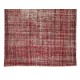 Handmade Turkish Vintage Distressed Rug Over-Dyed in Burgundy Red, Wool and Cotton Carpet