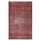 Handmade Turkish Vintage Distressed Rug Over-Dyed in Burgundy Red, Wool and Cotton Carpet