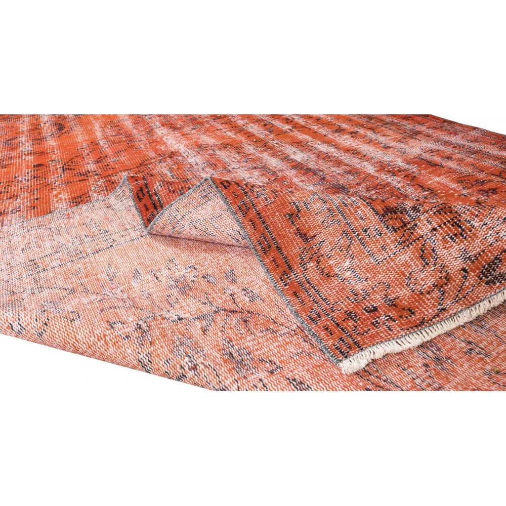Modern Handmade Turkish Vintage Wool Rug Over-Dyed in Orange Color