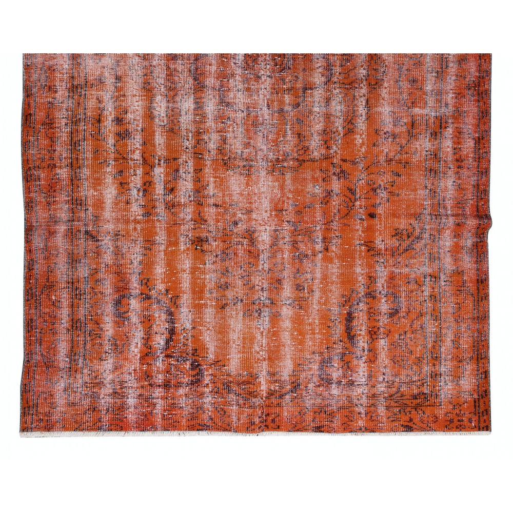 Modern Handmade Turkish Vintage Wool Rug Over-Dyed in Orange Color