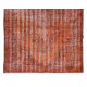 Modern Handmade Turkish Vintage Wool Rug Over-Dyed in Orange Color