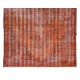 Modern Handmade Turkish Vintage Wool Rug Over-Dyed in Orange, Wool and Cotton Carpet