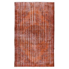 Modern Handmade Turkish Vintage Wool Rug Over-Dyed in Orange Color