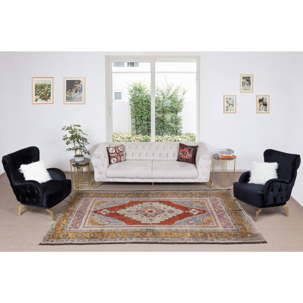 One of a Kind Turkish Village Rug, Circa 1960, Vintage Handmade Oriental Carpet