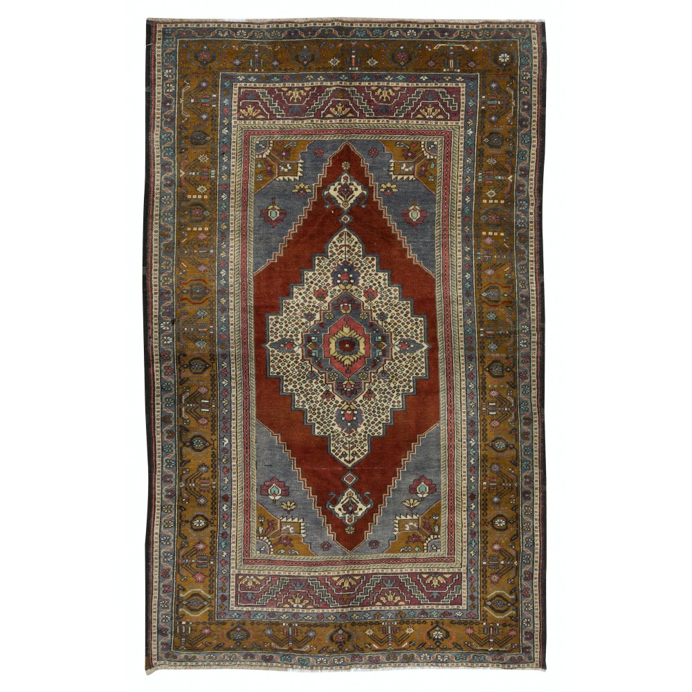 One of a Kind Turkish Village Rug, Circa 1960, Vintage Handmade Oriental Carpet