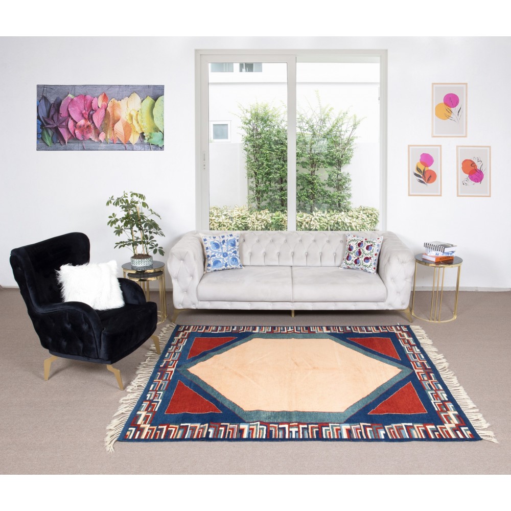 Contemporary Turkish Area Rug. 100% Wool, Natural Dyes, Modern Carpet