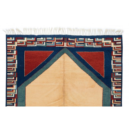 Central Anatolian Geometric Pattern Rug, Circa 1960, Vintage Handmade Carpet