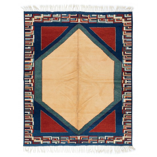 Central Anatolian Geometric Pattern Rug, Circa 1960, Vintage Handmade Carpet