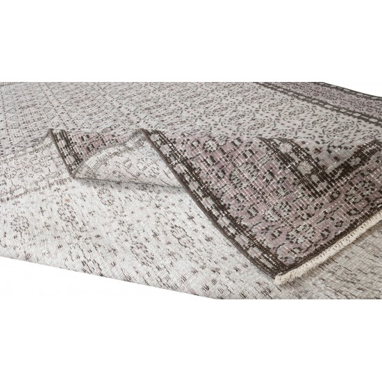 Gray Over-Dyed Rug with Floral Design, Vintage Hand-Knotted Turkish Floor Covering Gray Over-Dyed Rug with Floral Design, Vintage Hand-Knotted Turkish Floor Covering