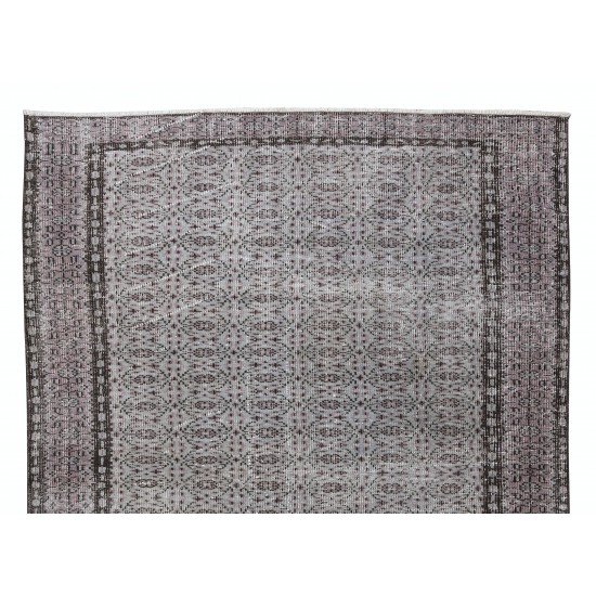 Gray Over-Dyed Rug with Floral Design, Vintage Hand-Knotted Turkish Floor Covering Gray Over-Dyed Rug with Floral Design, Vintage Hand-Knotted Turkish Floor Covering