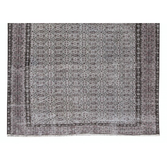 Gray Over-Dyed Rug with Floral Design, Vintage Hand-Knotted Turkish Floor Covering Gray Over-Dyed Rug with Floral Design, Vintage Hand-Knotted Turkish Floor Covering