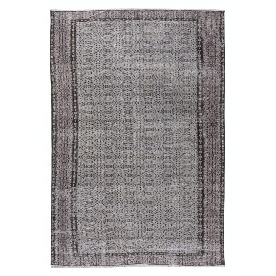 Gray Over-Dyed Rug with Floral Design, Vintage Hand-Knotted Turkish Floor Covering Gray Over-Dyed Rug with Floral Design, Vintage Hand-Knotted Turkish Floor Covering