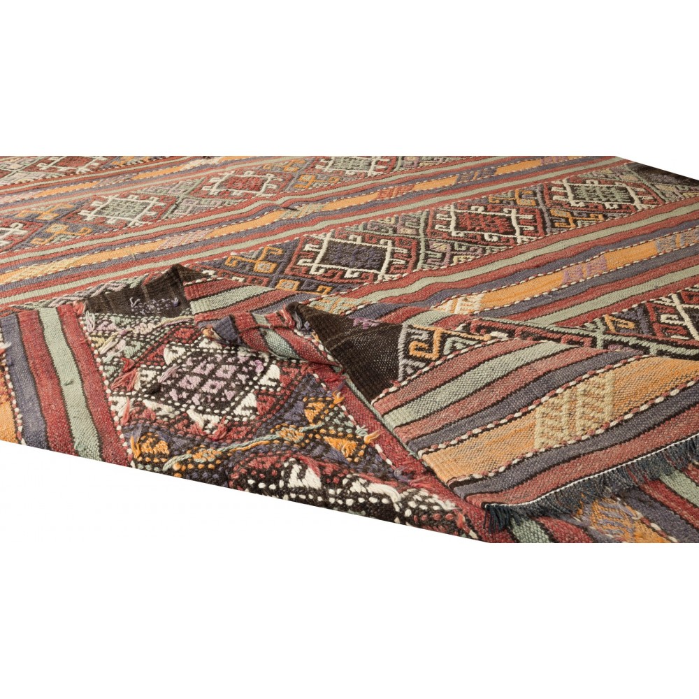 Flat-Weave Vintage Turkish Wool Kilim Rug, Hand-Woven Floor Covering