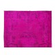 French Aubusson Inspired Vintage Handmade Turkish Wool Rug Over-Dyed in Hot Pink