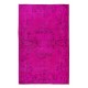 French Aubusson Inspired Vintage Handmade Turkish Wool Rug Over-Dyed in Hot Pink