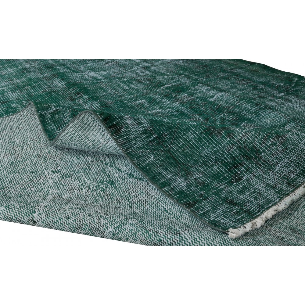 Turkish Green Rug for Modern Home & Office Decor, Handmade Vintage Wool Rug Re-Dyed in Green