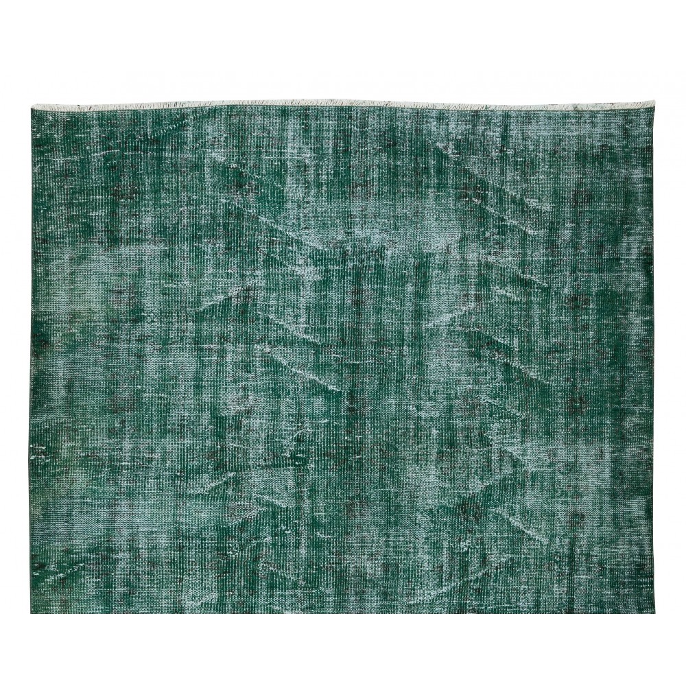 Turkish Green Rug for Modern Home & Office Decor, Handmade Vintage Wool Rug Re-Dyed in Green