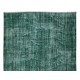 Turkish Green Rug for Modern Home & Office Decor, Handmade Vintage Wool Rug Re-Dyed in Green