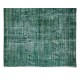 Turkish Green Rug for Modern Home & Office Decor, Handmade Vintage Wool Rug Re-Dyed in Green