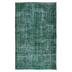 Turkish Green Rug for Modern Home & Office Decor, Handmade Vintage Wool Rug Re-Dyed in Green
