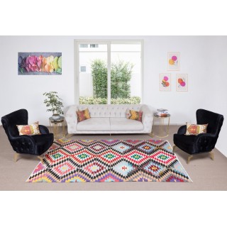 Dazzling Handmade Turkish Wool Kilim, Flat-Weave Colorful Rug, Unique Carpet