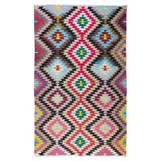 Dazzling Handmade Turkish Wool Kilim, Flat-Weave Colorful Rug, Unique Carpet