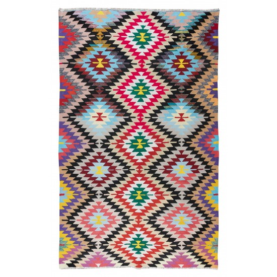 Dazzling Handmade Turkish Wool Kilim, Flat-Weave Colorful Rug, Unique Carpet