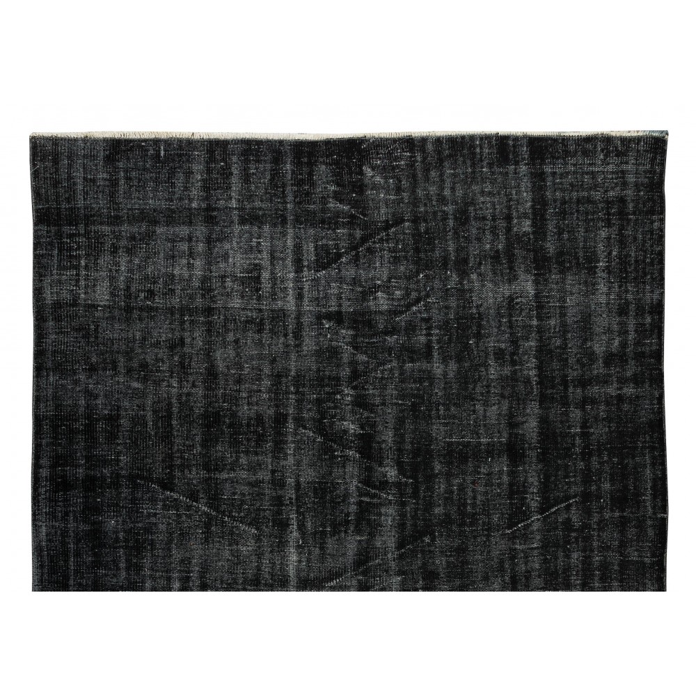 Vintage Handmade Turkish Wool Rug Over-Dyed in Black for Modern Interiors