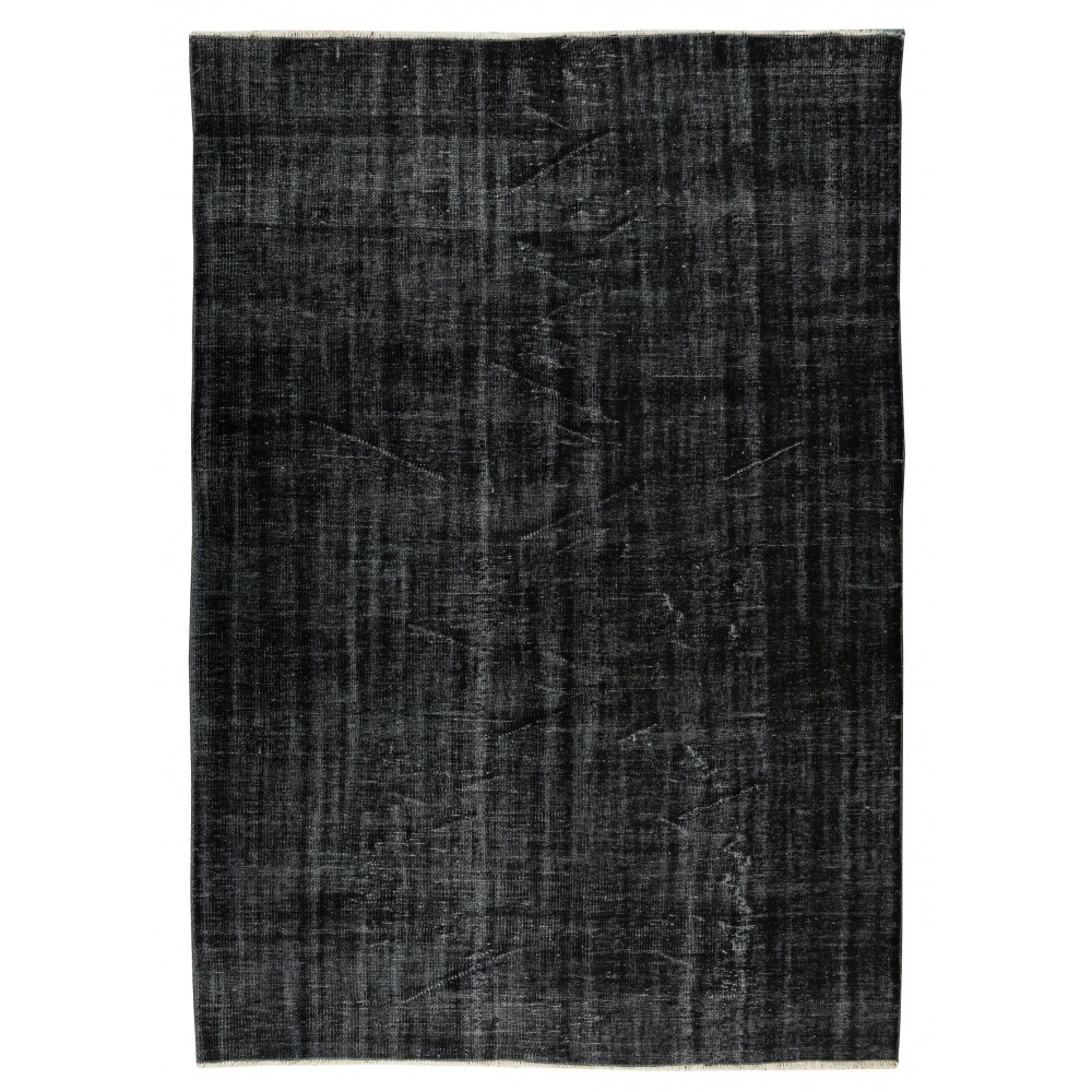 Vintage Handmade Turkish Wool Rug Over-Dyed in Black for Modern Interiors