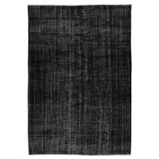 Vintage Handmade Turkish Wool Rug Over-Dyed in Black for Modern Interiors