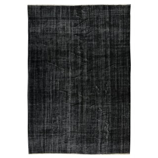 Vintage Handmade Turkish Wool Rug Over-Dyed in Black for Modern Interiors