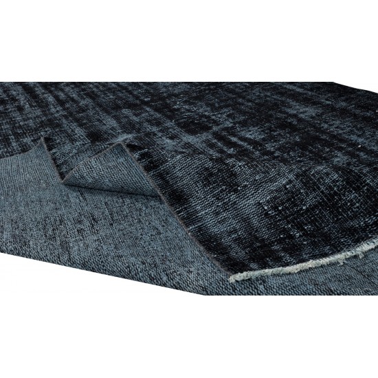 Black Over-Dyed Rug for Modern Home & Office Decor, Vintage Hand-Knotted Turkish Woolen Floor Covering