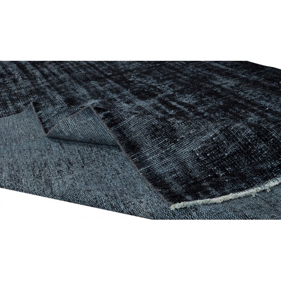 Black Over-Dyed Rug for Modern Home & Office Decor, Vintage Hand-Knotted Turkish Woolen Floor Covering Black Over-Dyed Rug for Modern Home & Office Decor, Vintage Hand-Knotted Turkish Woolen Floor Covering