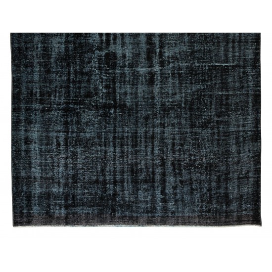 Vintage Handmade Turkish Wool Rug Over-Dyed in Black for Modern Interiors