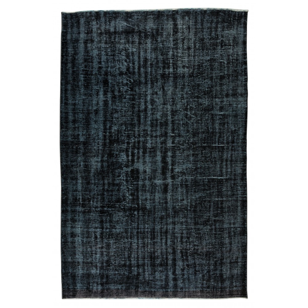 Vintage Handmade Turkish Wool Rug Over-Dyed in Black for Modern Interiors