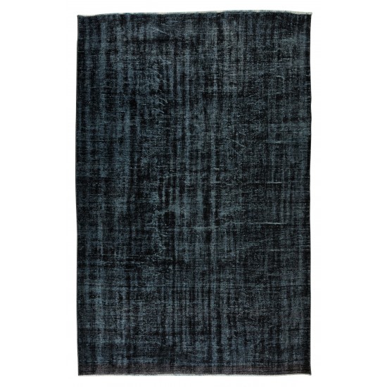 Black Over-Dyed Rug for Modern Home & Office Decor, Vintage Hand-Knotted Turkish Woolen Floor Covering Black Over-Dyed Rug for Modern Home & Office Decor, Vintage Hand-Knotted Turkish Woolen Floor Covering