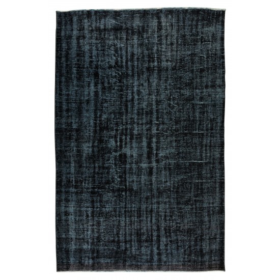 Vintage Handmade Turkish Wool Rug Over-Dyed in Black for Modern Interiors