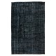 Black Over-Dyed Rug for Modern Home & Office Decor, Vintage Hand-Knotted Turkish Woolen Floor Covering