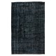 Vintage Handmade Turkish Wool Rug Over-Dyed in Black for Modern Interiors