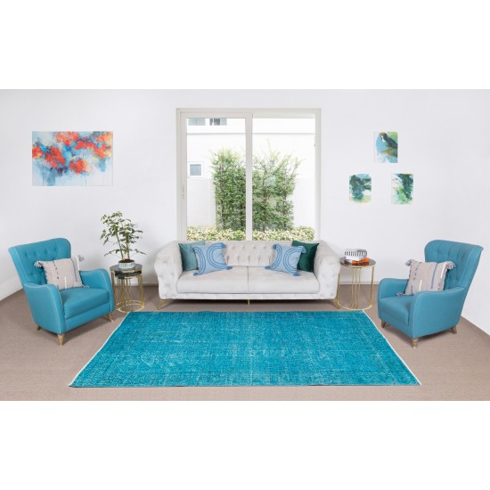 Vintage Handmade Anatolian Area Rug Over-Dyed in Teal, Ideal for Modern Home & Office Decor Vintage Handmade Anatolian Area Rug Over-Dyed in Teal, Ideal for Modern Home & Office Decor