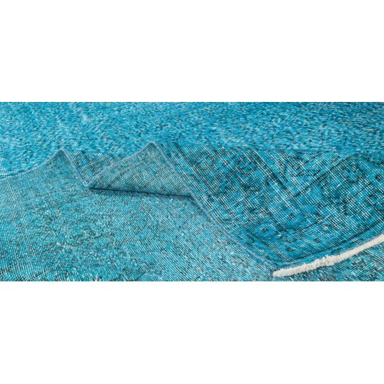 Vintage Handmade Anatolian Area Rug Over-Dyed in Teal, Ideal for Modern Home & Office Decor