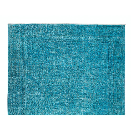 Vintage Handmade Anatolian Area Rug Over-Dyed in Teal, Ideal for Modern Home & Office Decor