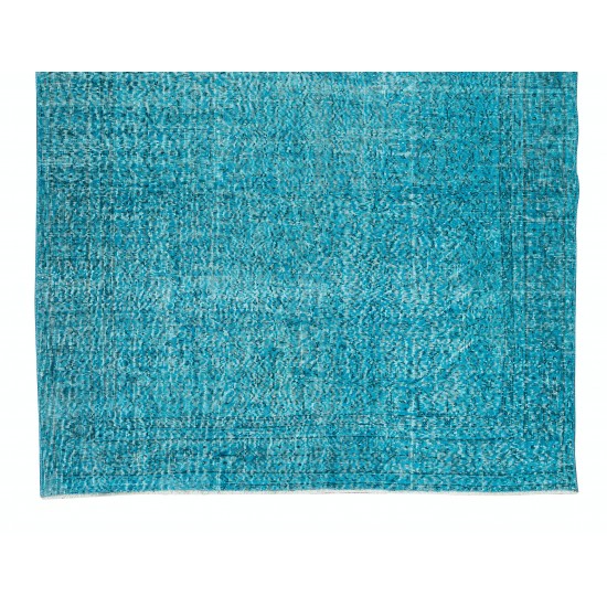 Vintage Handmade Anatolian Area Rug Over-Dyed in Teal, Ideal for Modern Home & Office Decor