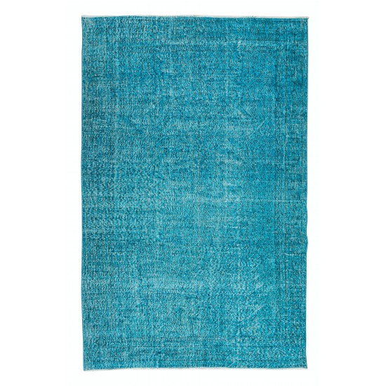 Vintage Handmade Anatolian Area Rug Over-Dyed in Teal, Ideal for Modern Home & Office Decor