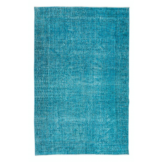 Vintage Handmade Anatolian Area Rug Over-Dyed in Teal, Ideal for Modern Home & Office Decor Vintage Handmade Anatolian Area Rug Over-Dyed in Teal, Ideal for Modern Home & Office Decor