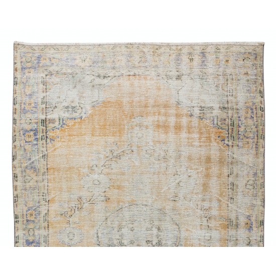 Distressed Vintage Handmade Anatolian Oushak Area Rug, Antique Washed Unique Wool Carpet