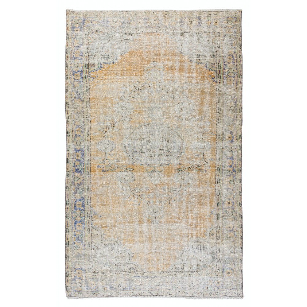 Distressed Vintage Handmade Anatolian Oushak Area Rug, Unique Wool Carpet